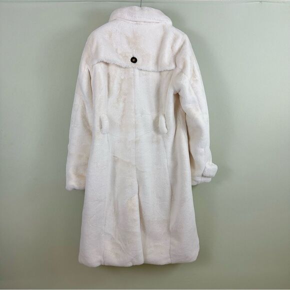 Apparis Faux Fur White Double Breasted Winter Trench Coat - Picture 2 of 11